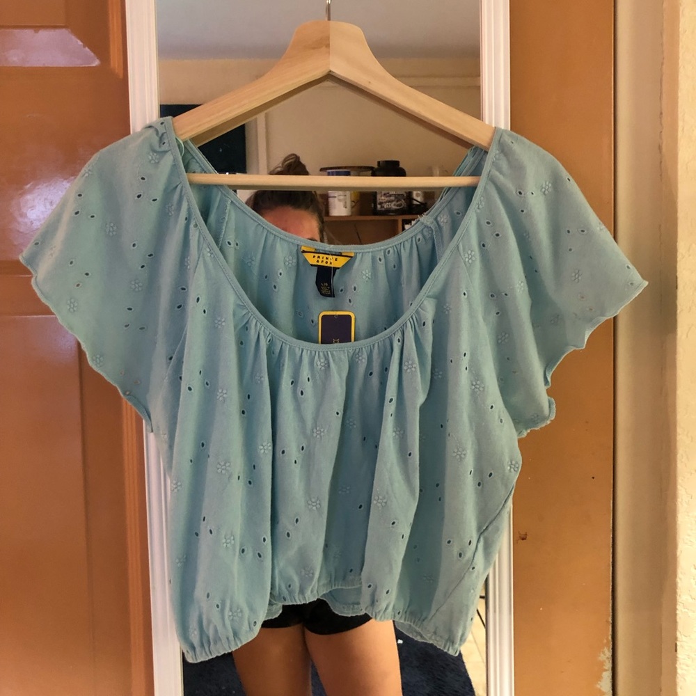 Blue Eyelet Crop